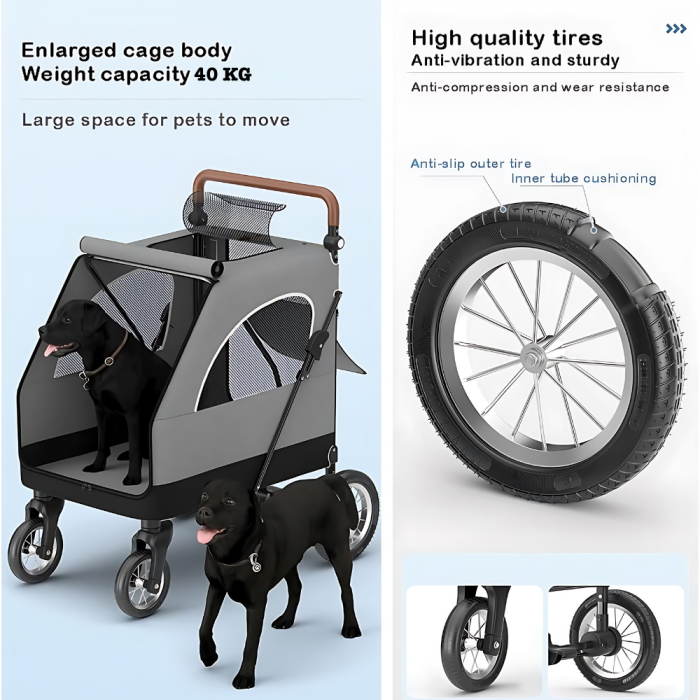 DOG BUGGY BIG SMART - GREY - 4 WHEELS - 40 KILOS LOAD CAPACITY