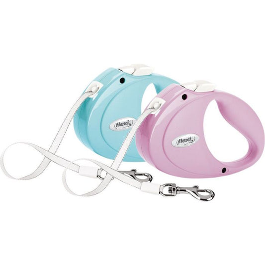 FLEXI ROLL LINE PUPPY - 2 METERS - WIDE STRAP - PINK & LIGHT BLUE