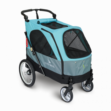 Safari SilverWing 4 Wheel Pet Stroller with Grooming Table - blue/black