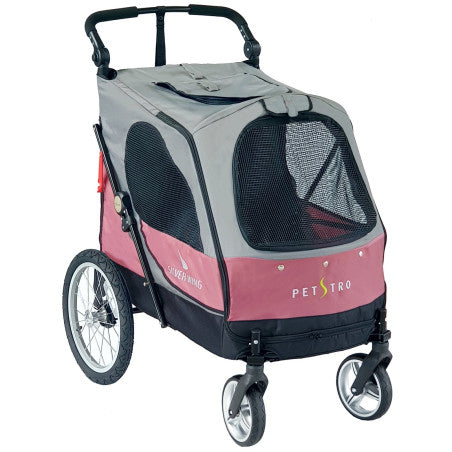 Safari SilverWing 4 Wheel Pet Stroller with Grooming Table - pink/black